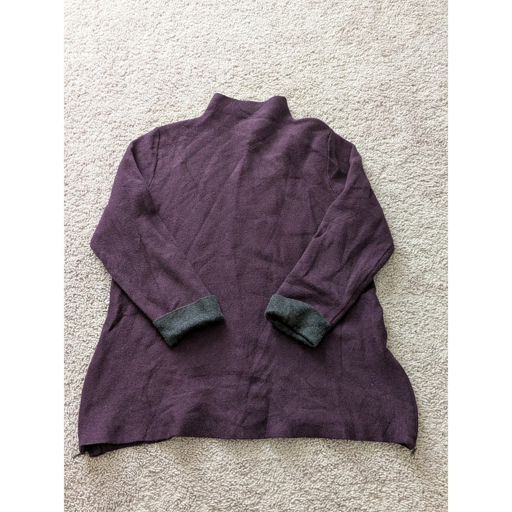 Tahari Mock Neck Tunic Sweater Cuffed Sleeve Side Zip Womens Large Purple